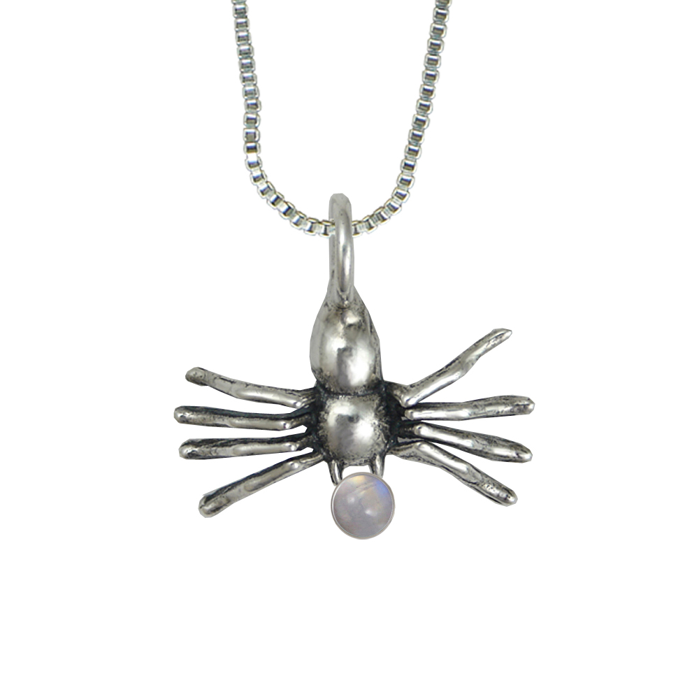 Sterling Silver Sassy Little Spider Pendant With Rainbow Moonstone